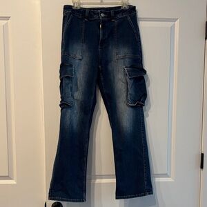 Miss Me 30 High Rise Cargo Worn once Dark Blue Cargo Jeans